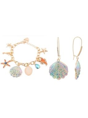 BETSEY JOHNSON SET Mermaid Jewels Sea Life Beach Bracelet & Earrings NEW NWT